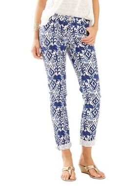 Lilly Pulitzer Callahan Chino Pants in Tons of Fun Blue White Print, Women's 10